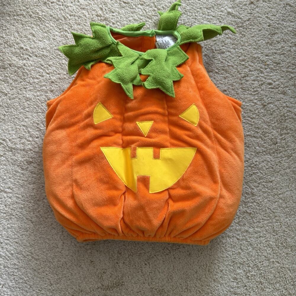 Hallow’s Eve Pumpkin Costume Soft Puffy Baby 12-18 Month Orange Green Halloween